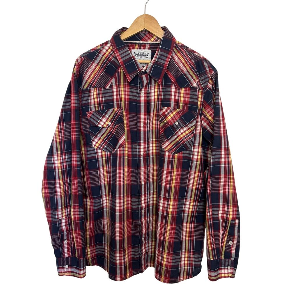 VTG Levi’s Two Horse Brand Western Pearl Snap Men’s Size XL Plaid Western Rodeo
